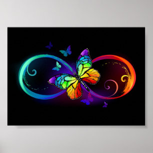 Affiche Vibrant infinity with rainbow butterfly on black