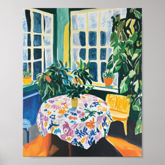 Affiche Vibrant Interior Scene with Floral Tablecloth Post