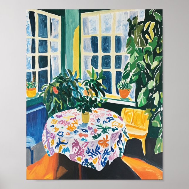 Affiche Vibrant Interior Scene with Floral Tablecloth Post (Devant)
