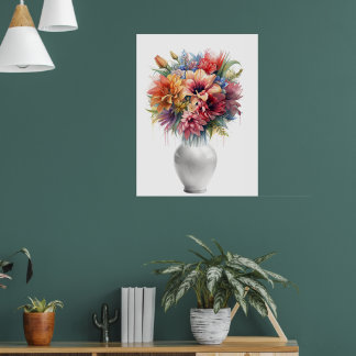 Affiche Vibrant Mixed Media Lily Bouquet in Vase Art