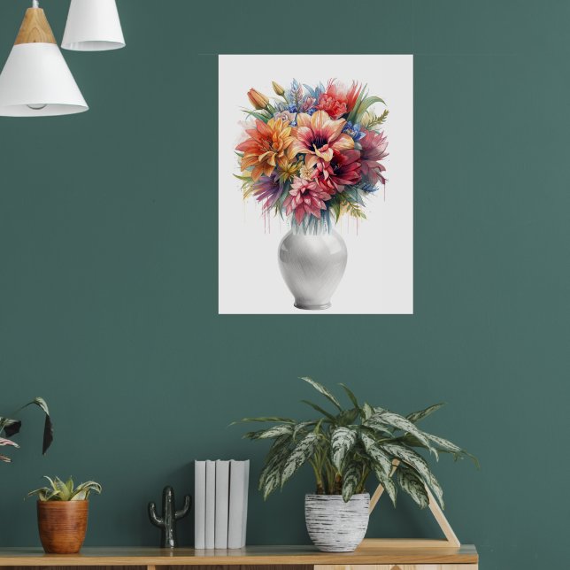 Affiche Vibrant Mixed Media Lily Bouquet in Vase Art (Salon 1)