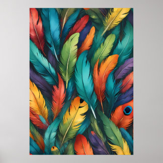 Affiche Vibrant Motif de plume de Boho coloré