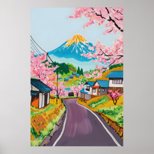 Affiche Vibrant Mt Fuji Sakura Art Campagne Japonaise