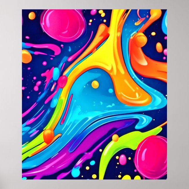 Affiche Vibrant Neon Abstrait Art Splash (Devant)