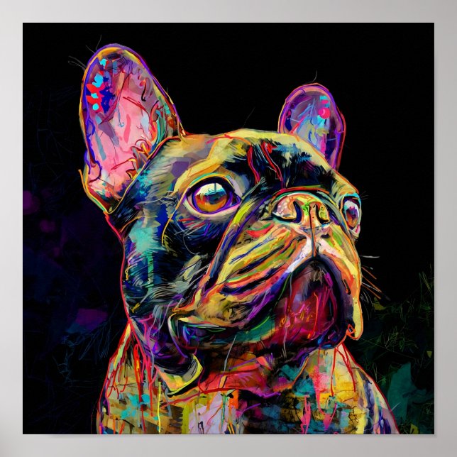 Affiche "Vibrant Neon Frenchie Pop Art Portrait" (Devant)