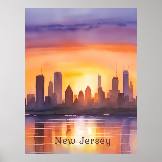 Affiche Vibrant New Jersey Watercolor Sunset Art (Devant)