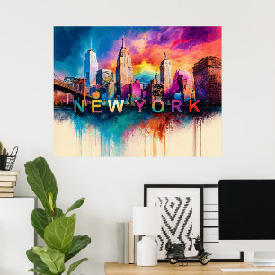 Affiche Vibrant New York City coloré Skyline Art
