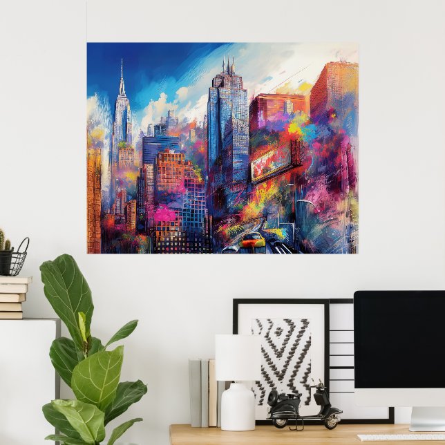Affiche Vibrant New York City coloré Skyline Art (Bureau à domicile)
