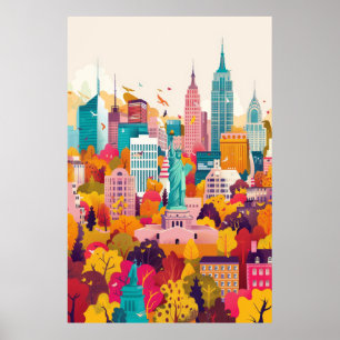 Affiche Vibrant New York City Skyline Flat Vector Art Post