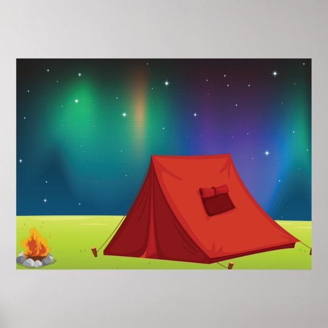 Affiche Vibrant Northern Lights Camping Tent Night (Devant)