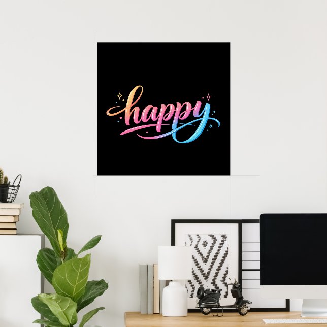 Affiche Vibrant Pastel Gradient HAPPY Typography - Modern  (Bureau à domicile)