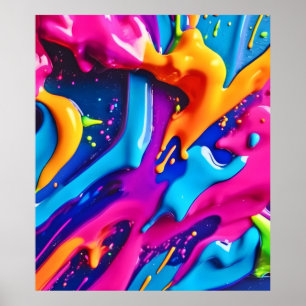 Affiche Vibrant Peinture de néon Splatter Abstrait