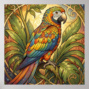 Affiche Vibrant perroquet arc-en-ciel Art nouveau