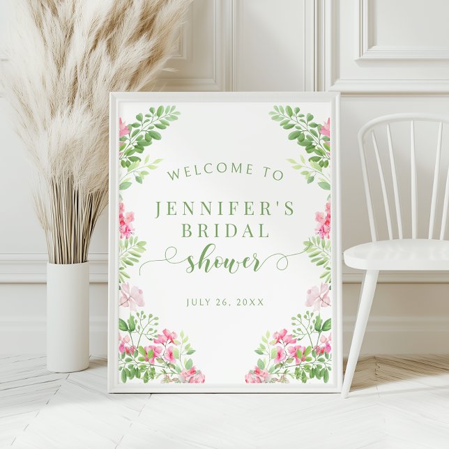Affiche Vibrant Pink Flower Bridal Shower Welcome Sign (Créateur téléchargé)
