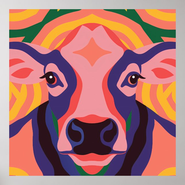 Affiche Vibrant Pop Art Cow Face Portrait (Devant)