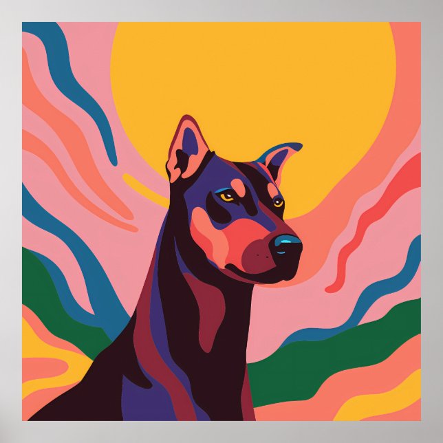 Affiche Vibrant Pop Art Doberman Portrait (Devant)