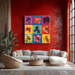 Affiche Vibrant Pop Art Hibiscus Grille à fleurs - Moderne