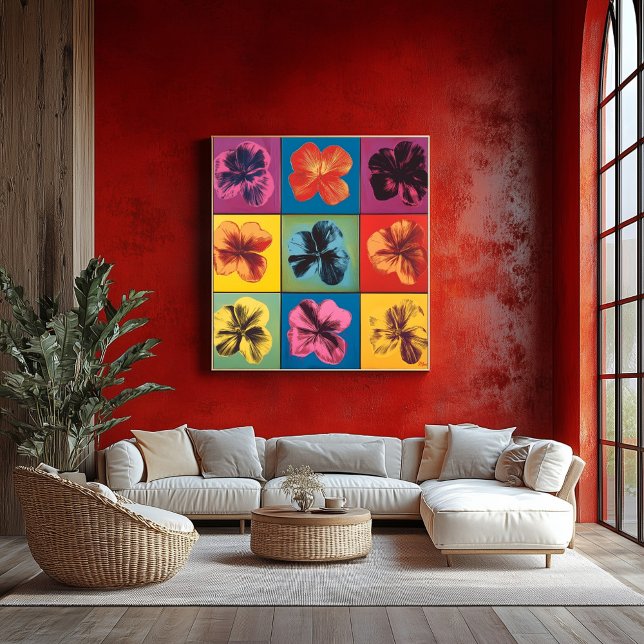 Affiche Vibrant Pop Art Hibiscus Grille à fleurs - Moderne (Créateur téléchargé)