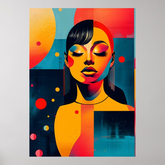 Affiche Vibrant Pop Art Portrait : Femme Serène (Devant)