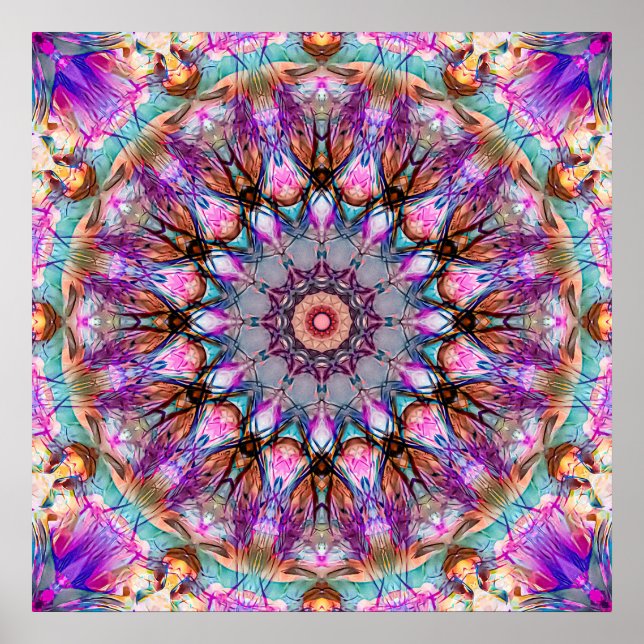 Affiche Vibrant Psychedelic Kaleidoscope Mandala (Devant)