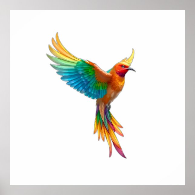 Affiche Vibrant Rainbow Bird in Flight Illustration (Devant)