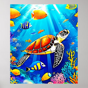 Affiche Vibrant Reef : Le royaume sous-marin de la tortue