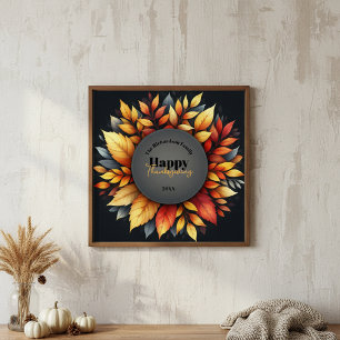 Affiche Vibrant Stylisé Feuilles d'automne Thanksgiving