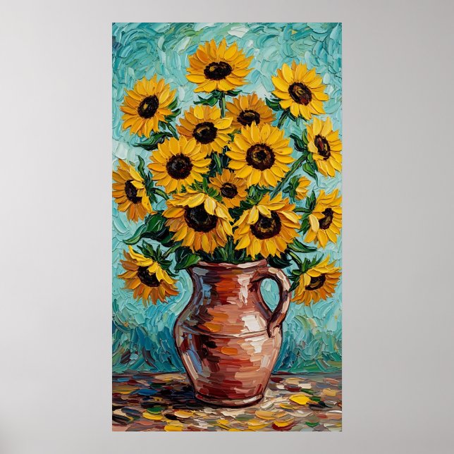 Affiche Vibrant Sunflowers Impasto Oil Painting (Devant)