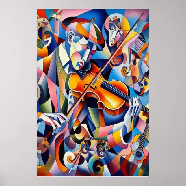 Affiche Vibrant Symphony: Abstract Violinist Art (Devant)