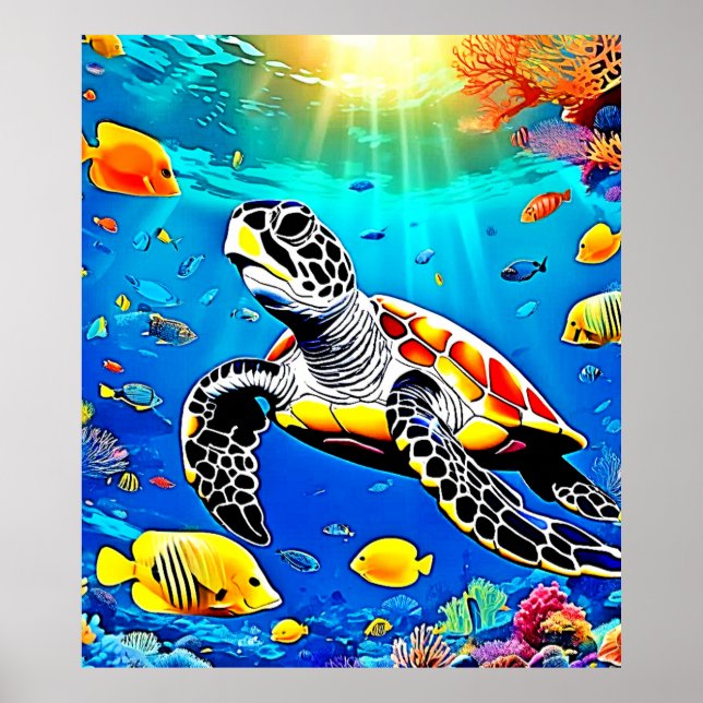 Affiche Vibrant Turtle Reef Life (Devant)