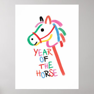 Affiche Vibrante Année du Cheval - Art de Nurserie Dessiné