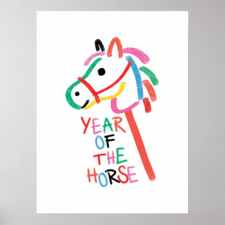 Affiche Vibrante Année du Cheval - Art de Nurserie Dessiné