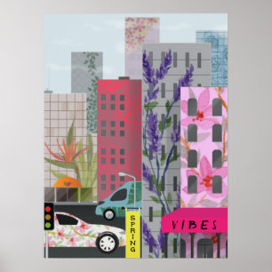 Affiche Vibrations de la ville printanière Art urbain fl