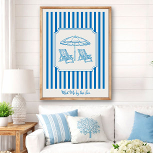 Affiche Vibrations de Plage Côtière Rayures Bleues