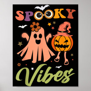 Affiche Vibrations Effrayantes Fantôme Et Citrouille Hallo