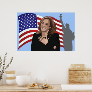 Affiche Vice Pres Kamala Harris Drapeau Statue de la Liber