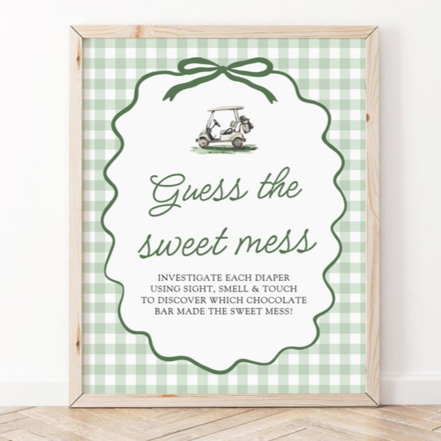 Affiche Vichy Vert Sauge Golf : Devinez le jeu du doux dés (Sage Green Gingham Golf Guess the Sweet Mess Game Sign)
