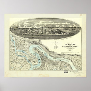 Affiche Vicksburg Mississippi 1863 Carte panoramique antiq