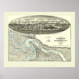 Affiche Vicksburg, MS Carte panoramique - 1863