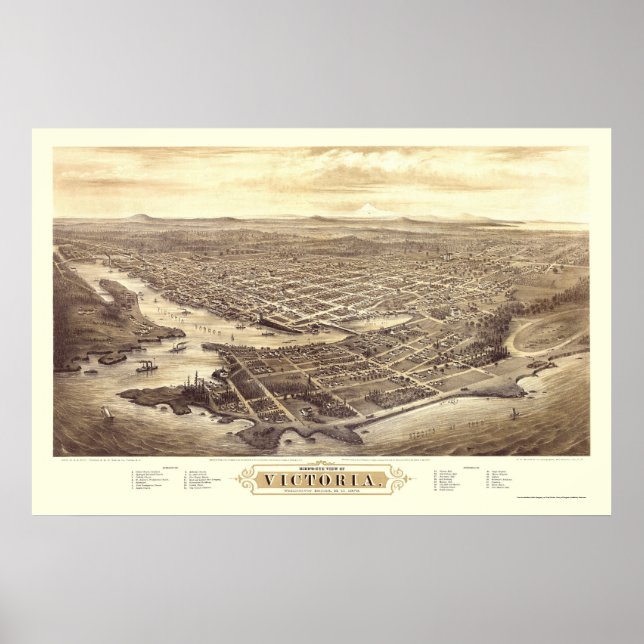 Affiche Victoria, C.-B., Canada Carte panoramique - 1878 (Devant)