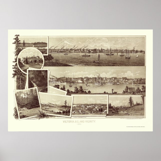 Affiche Victoria, C.-B., Canada Carte panoramique - 1884 (Devant)