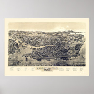 Affiche Victoria, C.-B., Canada Carte panoramique - 1889
