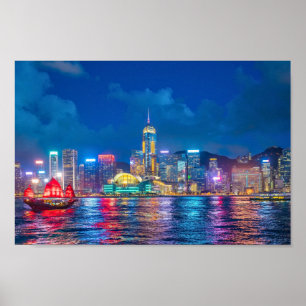 Affiche Victoria Harbour et Hong Kong Skyline la nuit