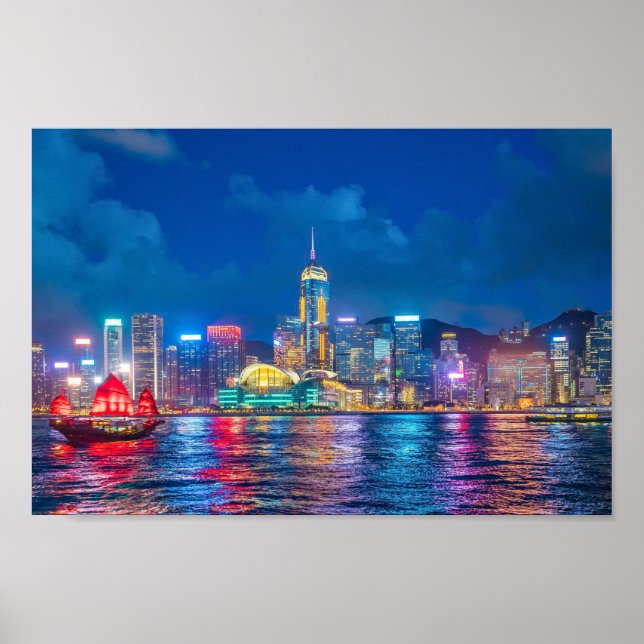 Affiche Victoria Harbour & Hong Kong Skyline à la nuit (Devant)