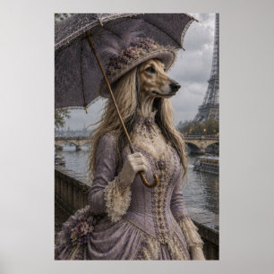 Affiche Victorian Afghan Hound Lady in Paris with Eiffel T