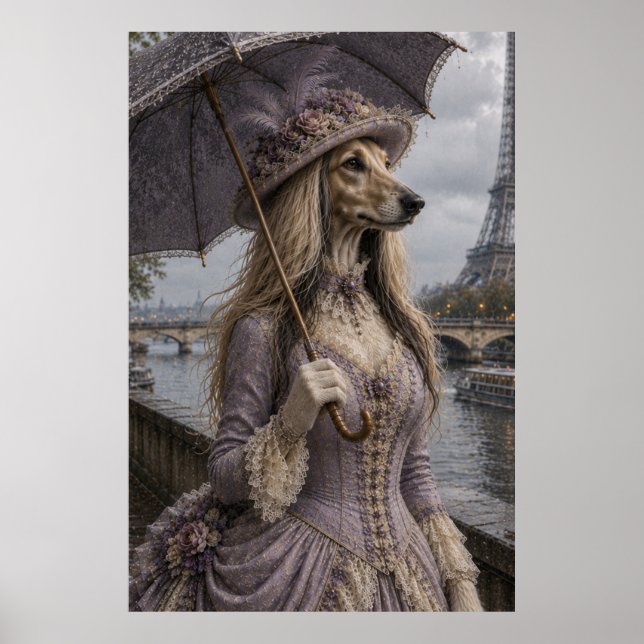 Affiche Victorian Afghan Hound Lady in Paris with Eiffel T (Devant)