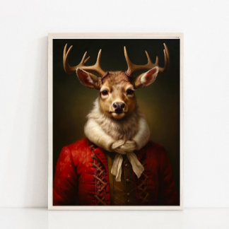 Affiche Victorian Animal Portrait, Vintage Santa Deer Prin