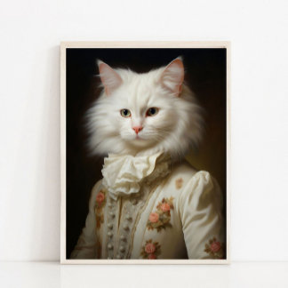 Affiche Victorian Animals Portrait Royal White Cat Vintage