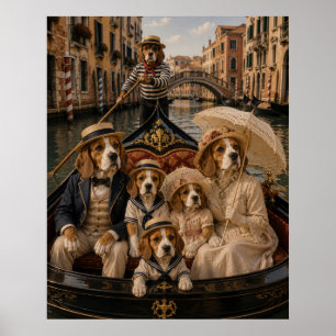 Affiche Victorian Beagle Family Gondola Ride in Venice E