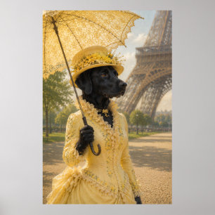 Affiche Victorian Black Labrador Lady at the Eiffel Tower 